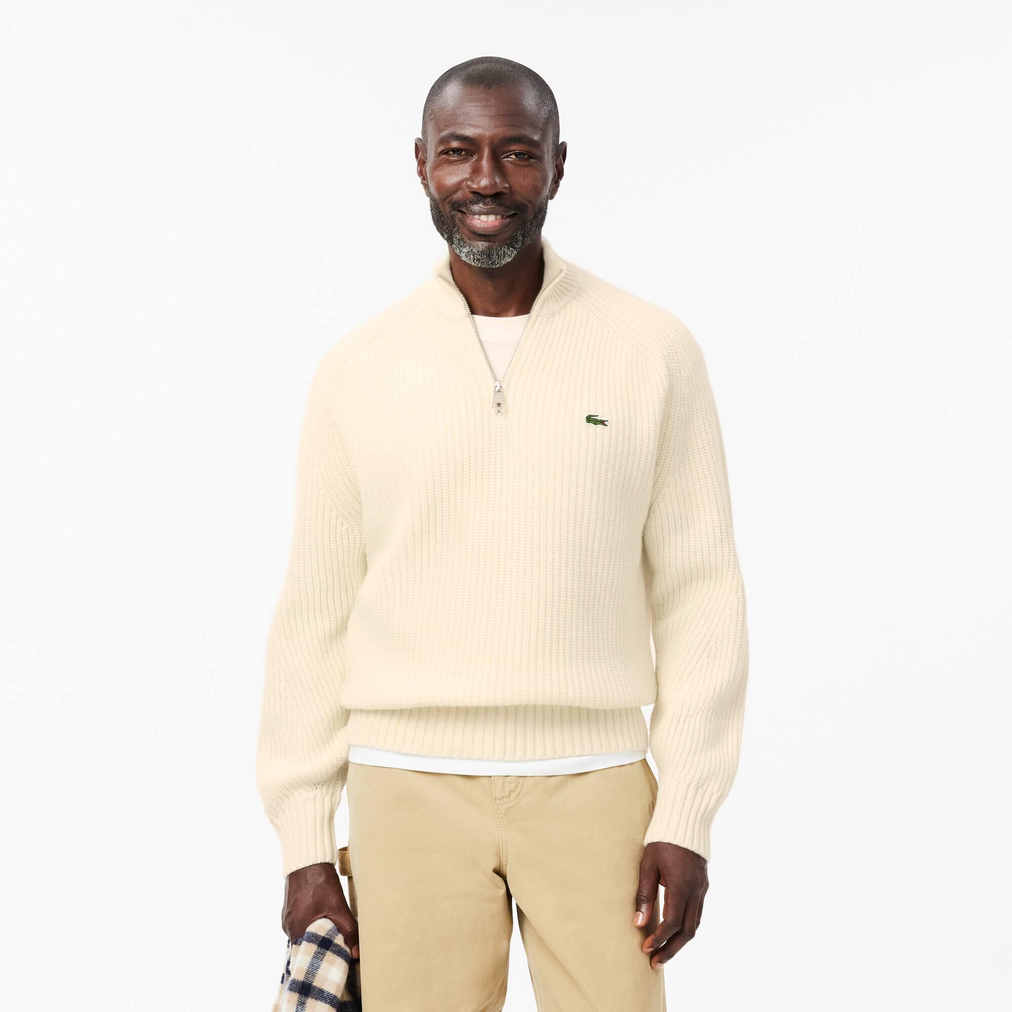 Zipped High Neck Carded Wool Sweater Product Image
