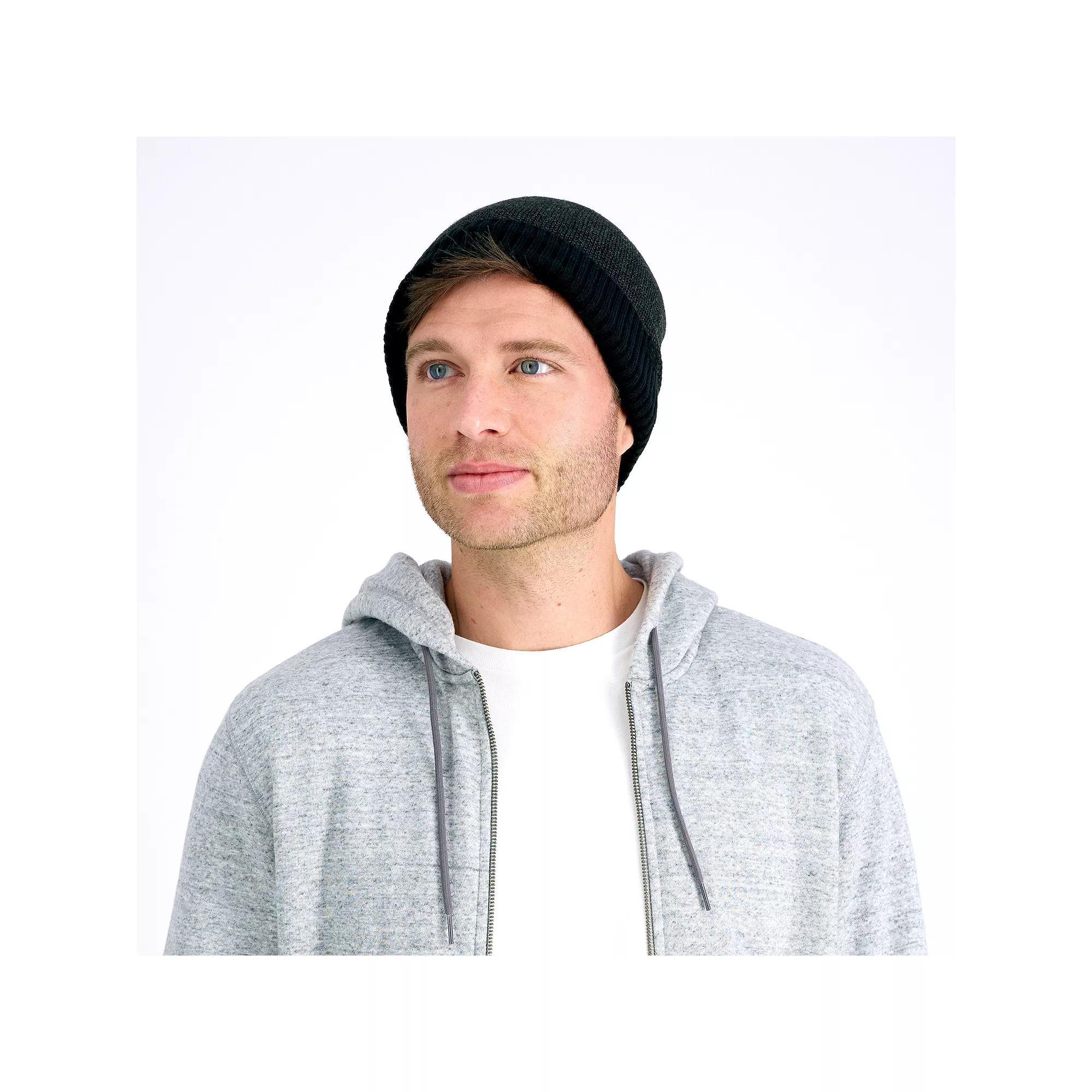 Men's Dockers® Sherpa-Lined Rib Knit Cuffed Beanie, Black Product Image