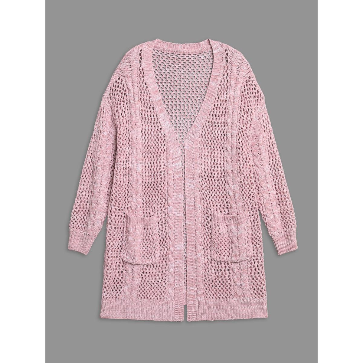 Plus Size Cut-Out Crochet Textured Open-Front Cardigan Blush Women Casual Loose Long Sleeve Everyday Cardigans BloomChic 18-20/2X Product Image