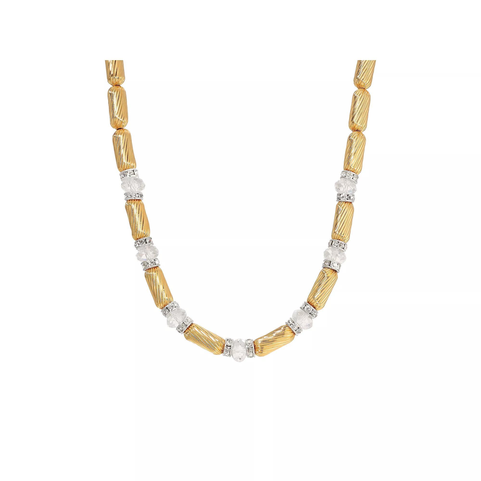 1928 Gold Tone Crystal Glass Bead Necklace, Womens, Yellow Product Image
