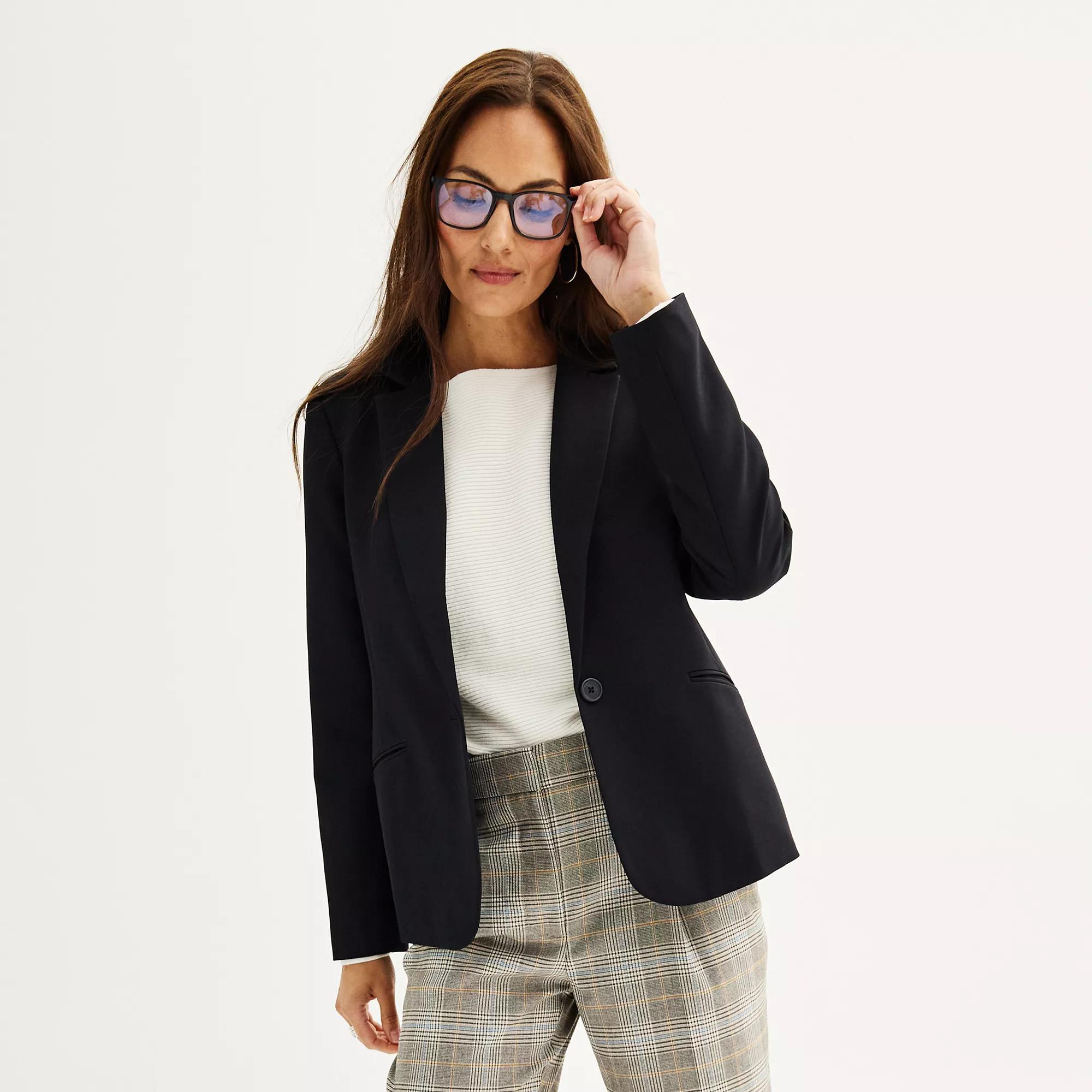 Women's Nine West Classic Single Button Blazer, Size: Large, Mineral Black Product Image
