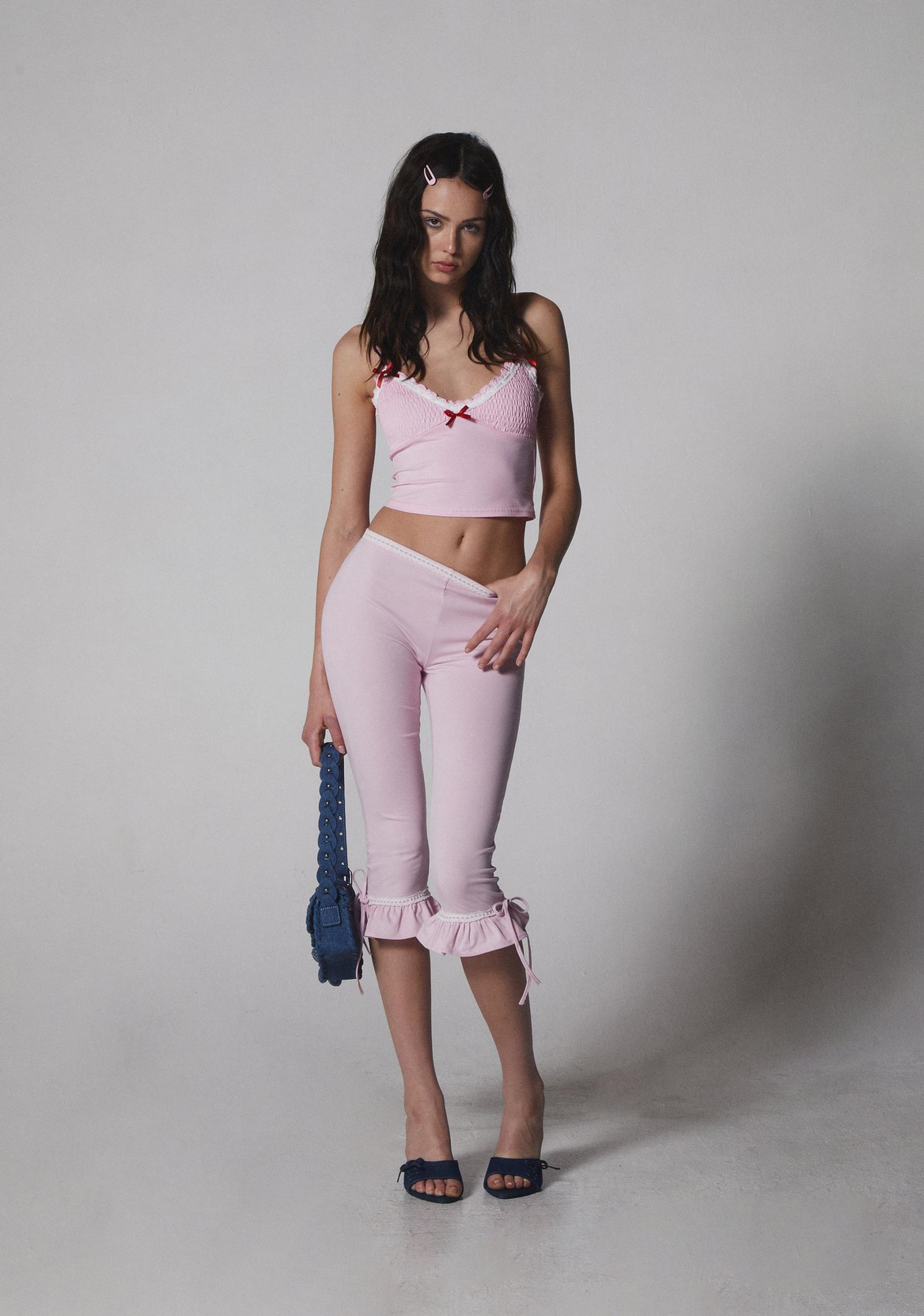 Womens Girly Smocked Ribbed Tank Top Sugar Thrillz - Pink Product Image