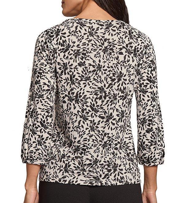 Jones New York Stretch Crepe Printed Crew Neckline 3/4 Sleeve Blouse Product Image