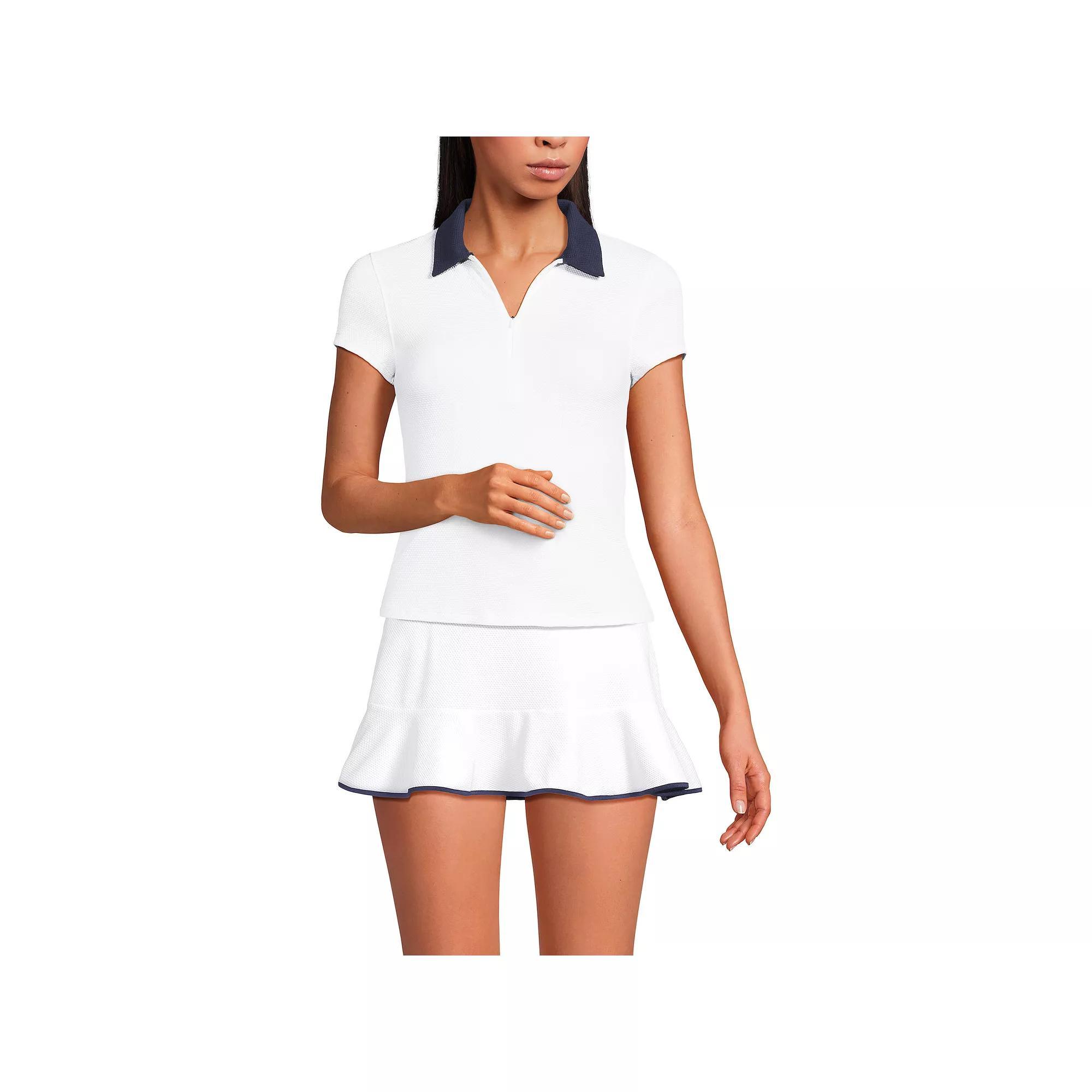 Women's Lands' End Long Pique Johnny Collar UPF 50 Rash Guard, Size: XS Long, White Deep  Navy Product Image