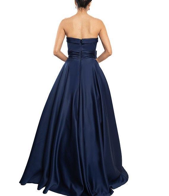 Terani Couture Matte Satin Strapless Bow Front Pocket Ball Gown Product Image