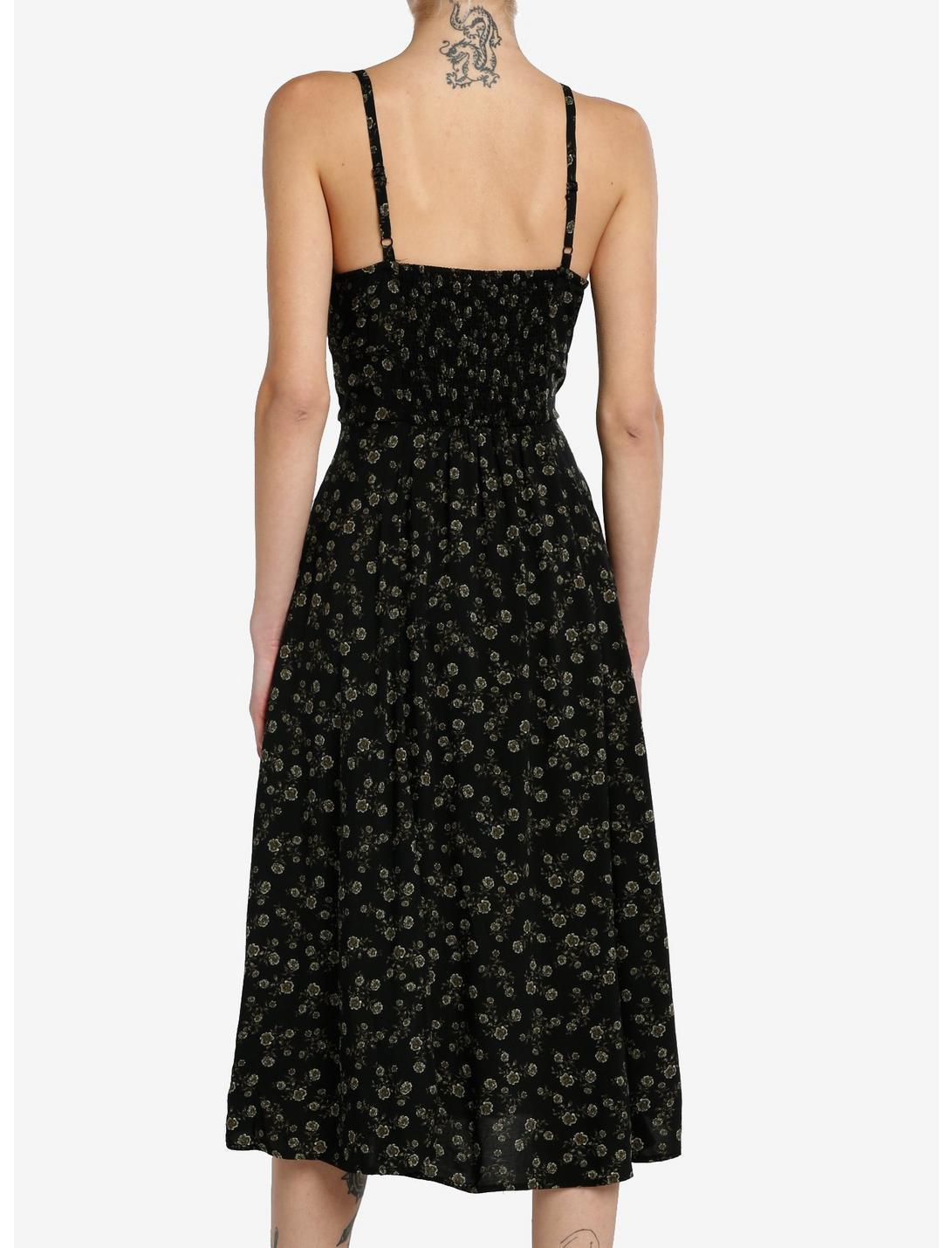 Thorn & Fable Black & Green Floral Midi Dress Product Image