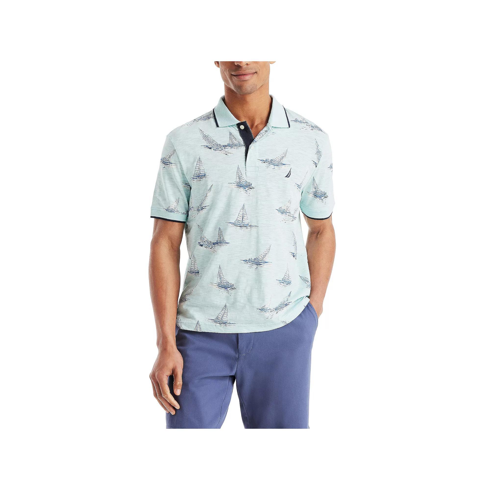Men's Nautica Classic Fit Printed Polo, Size: Medium, Bright White Product Image