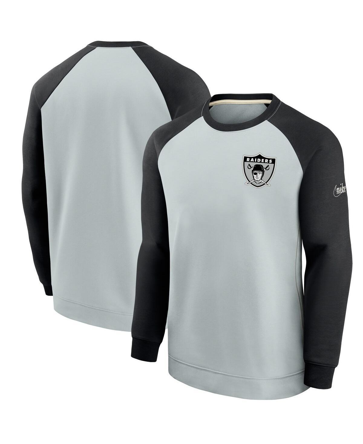Men's Nike Silver/Black Las Vegas Raiders Historic Raglan Crew Performance Sweater, Size: Small, Lvr Silver Product Image