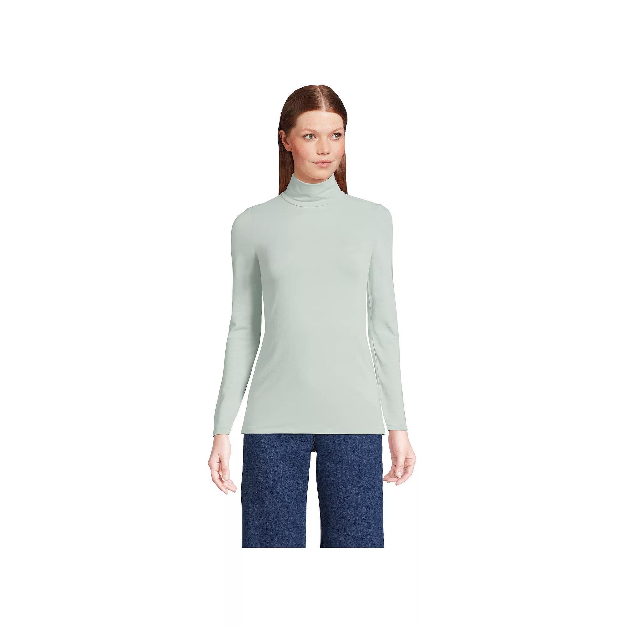Women's Lands' End Lightweight Fitted Turtleneck, Size: Large, Pink Fog Product Image