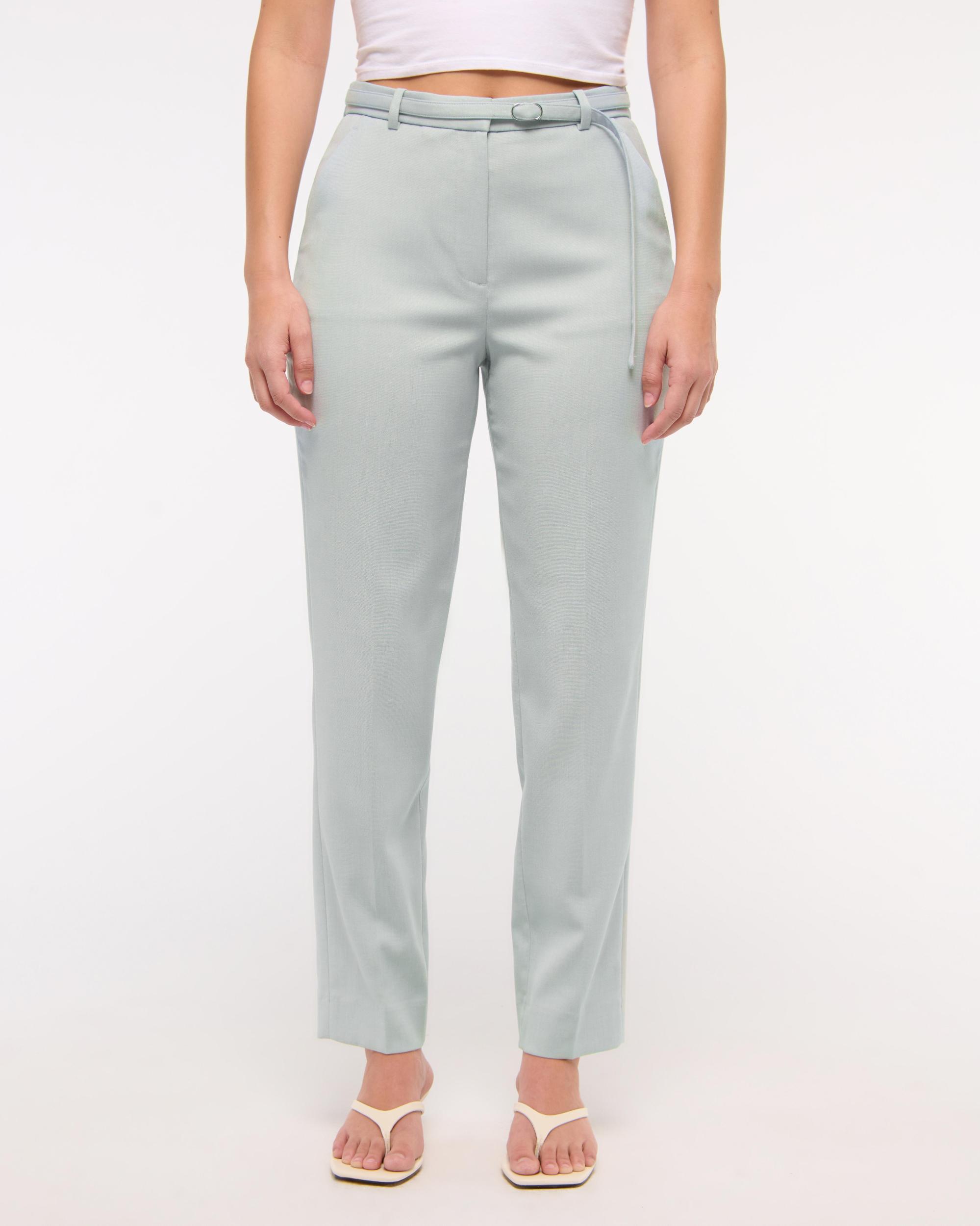 High Rise Belted Ankle Straight Pant Product Image