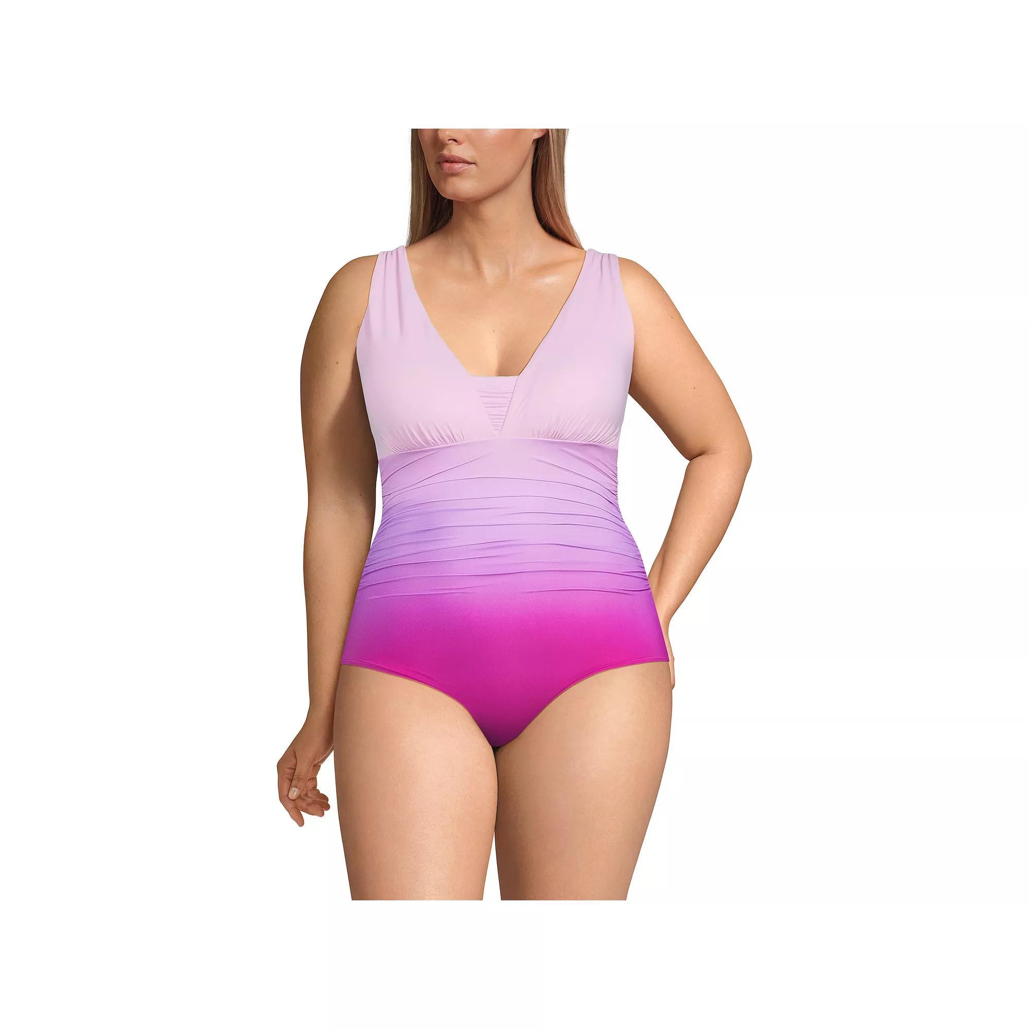 Plus Size Lands' End Grecian Slendersuit Tummy Control One-Piece Swimsuit, Women's, Size: 22 W, Red Rose Purple Product Image