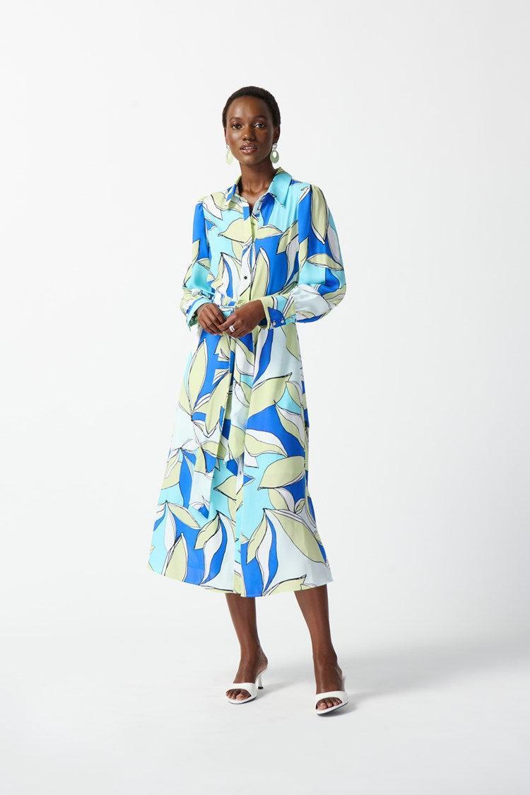 Satin Floral Print Shirt Dress Product Image