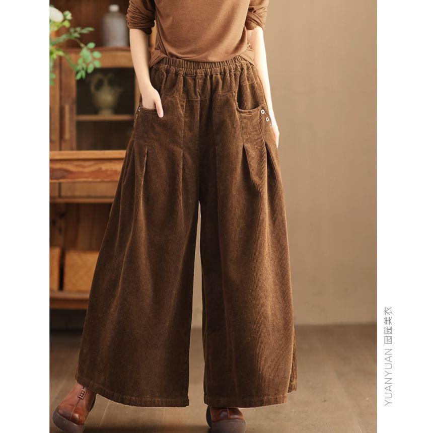 Elastic Waist Plain Corduroy Culottes Product Image