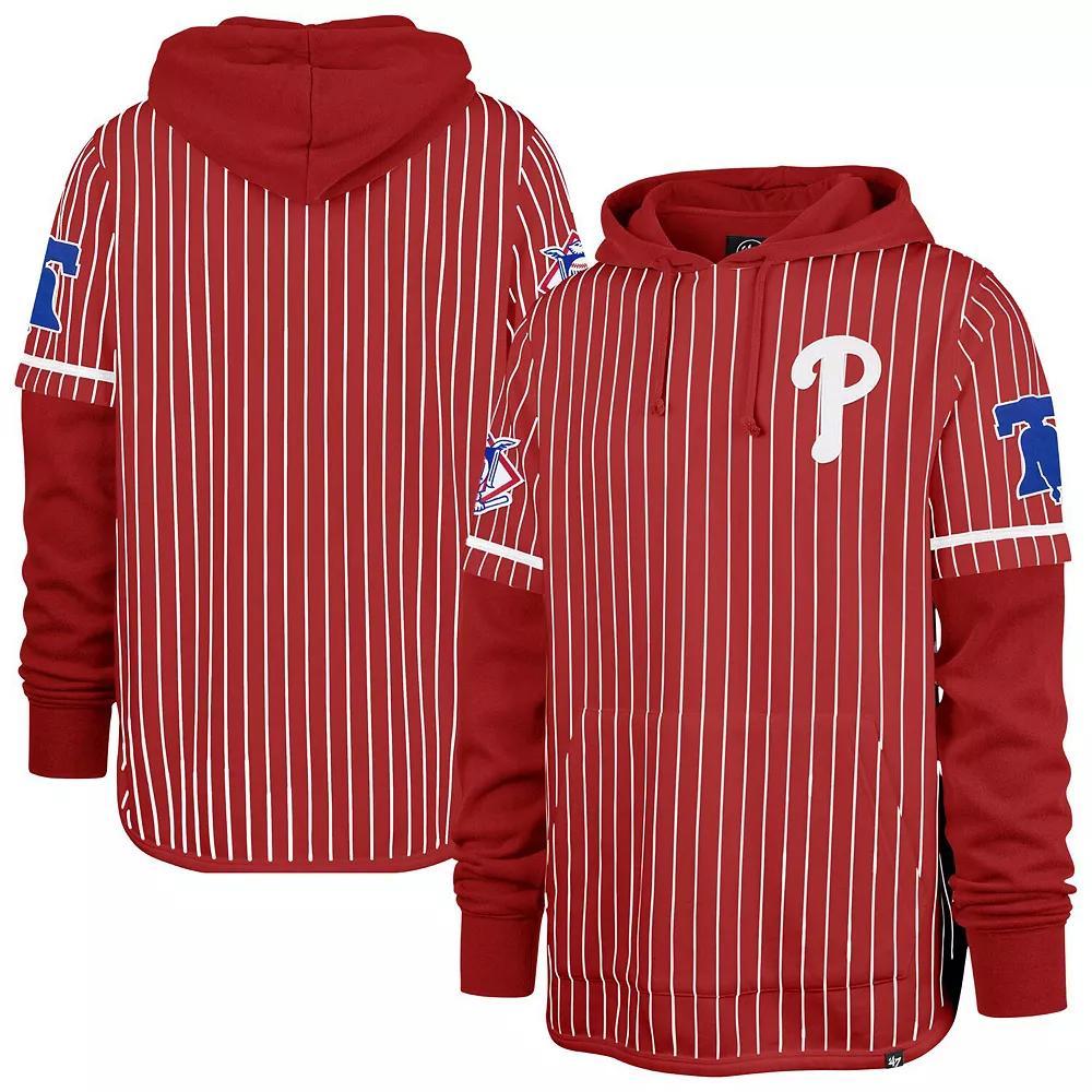 Men's '47  Royal Chicago Cubs Pinstripe Double Header Pullover Hoodie, Size: XL, Blue Product Image