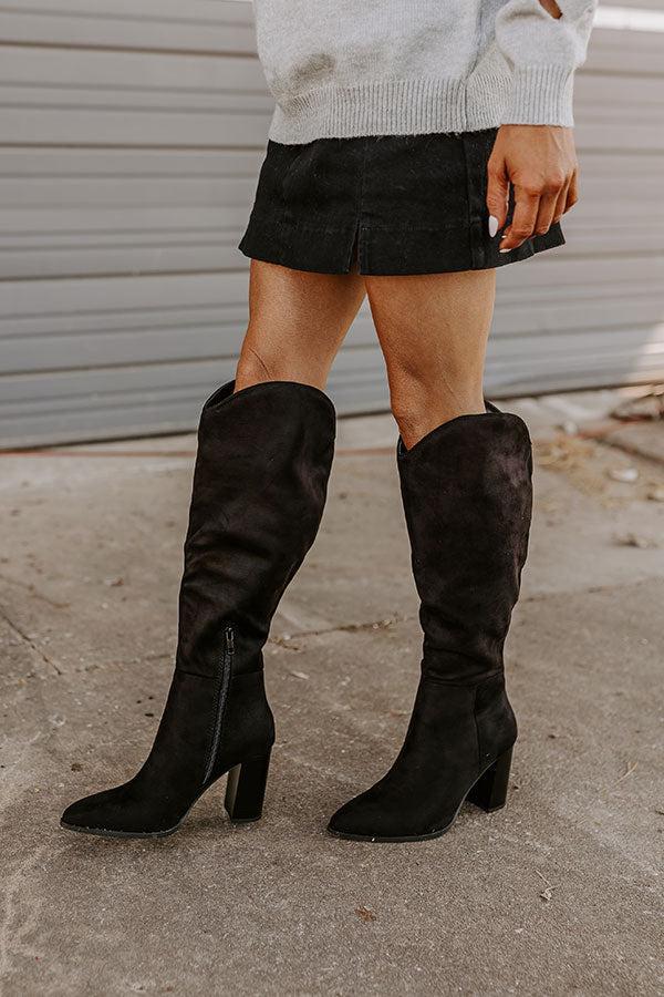 The Aria Faux Suede Knee High Boot in Black Product Image