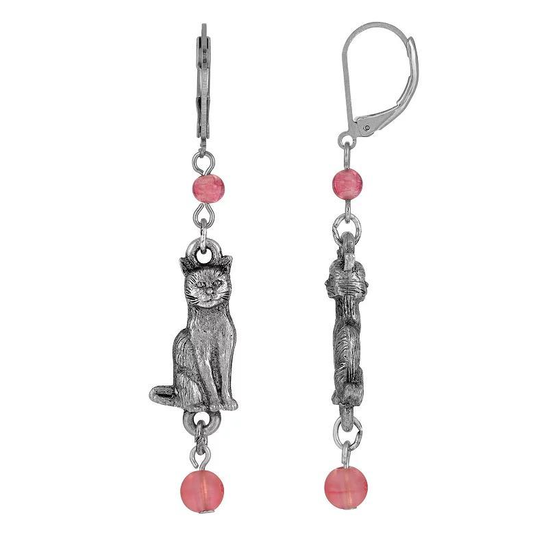 1928 Silver Tone Simulated Turquoise Bead Cat Drop Earrings, Womens, Blue Product Image