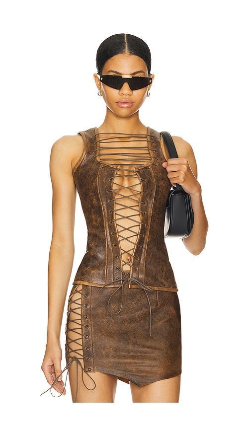 Leather Lace Up Corset 1XBLUE Product Image