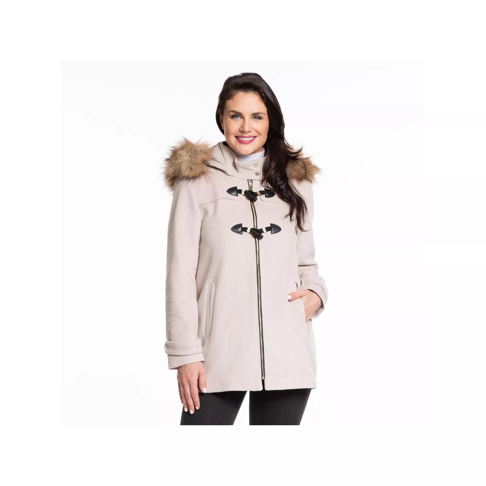 Women's Nine West Faux-Trim Hood Wool-Blend Toggle Coat, Size: XXL, Black Product Image