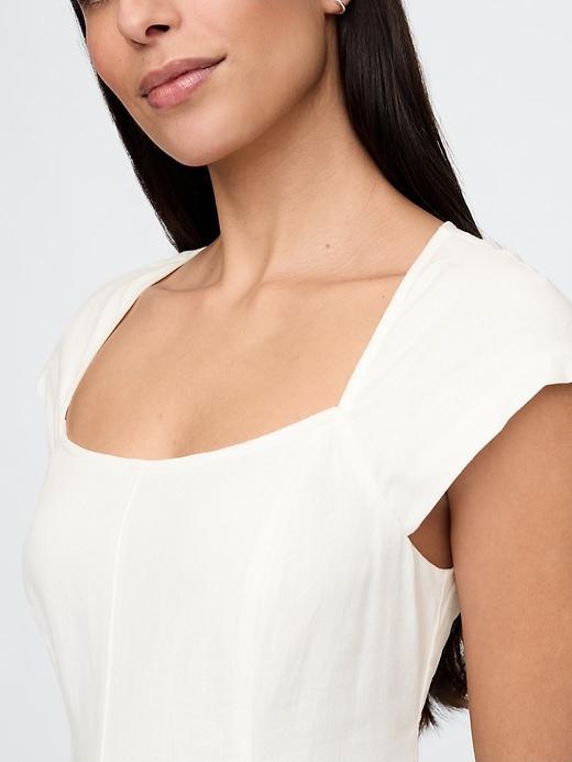 Linen-Blend Cap-Sleeve Maxi Dress Product Image
