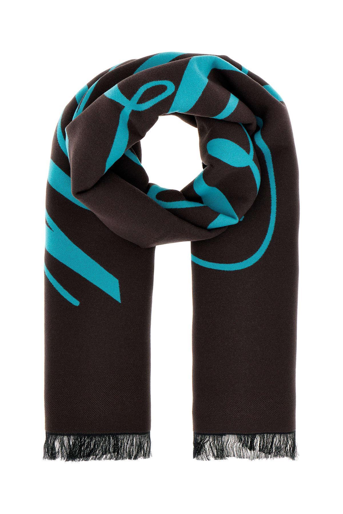 BURBERRY Embroidered Wool Blend Scarf In Otter Product Image