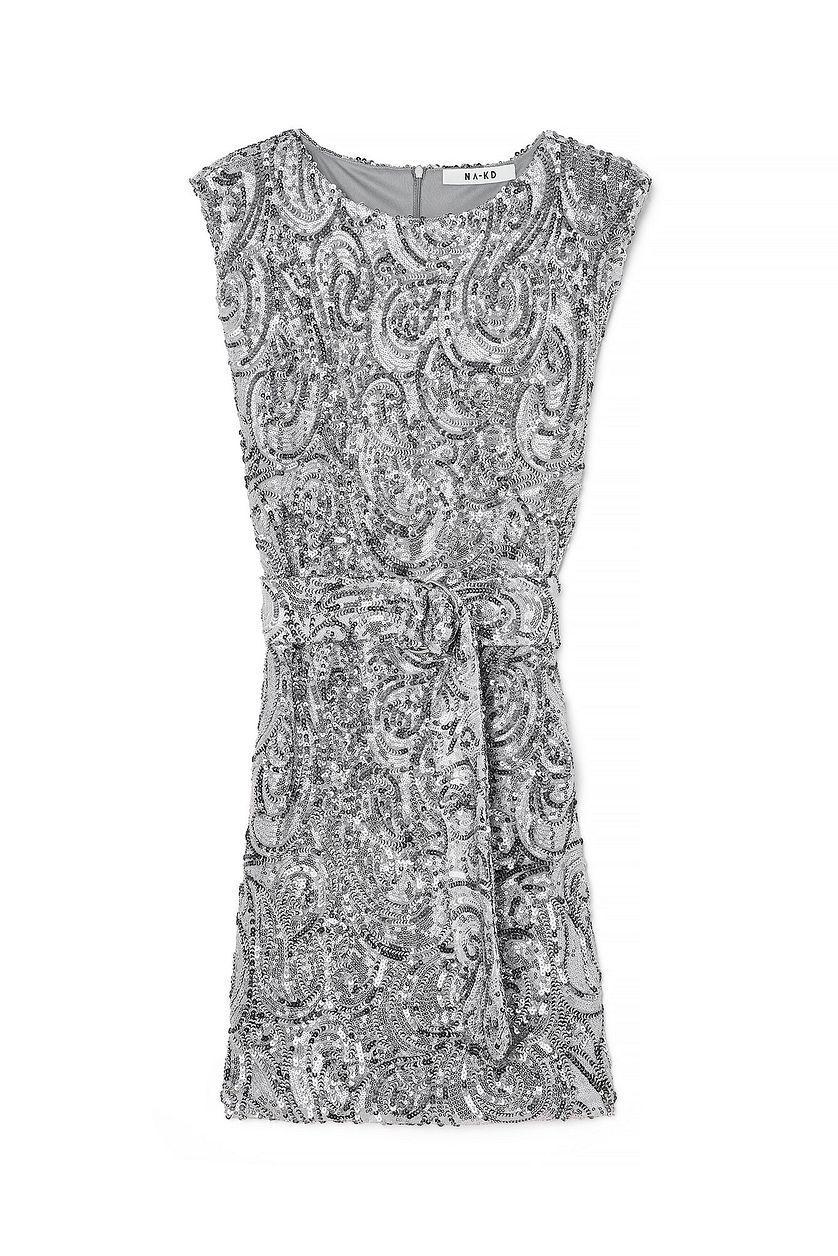 Sequin Belted Big Shoulder Mini Dress Product Image