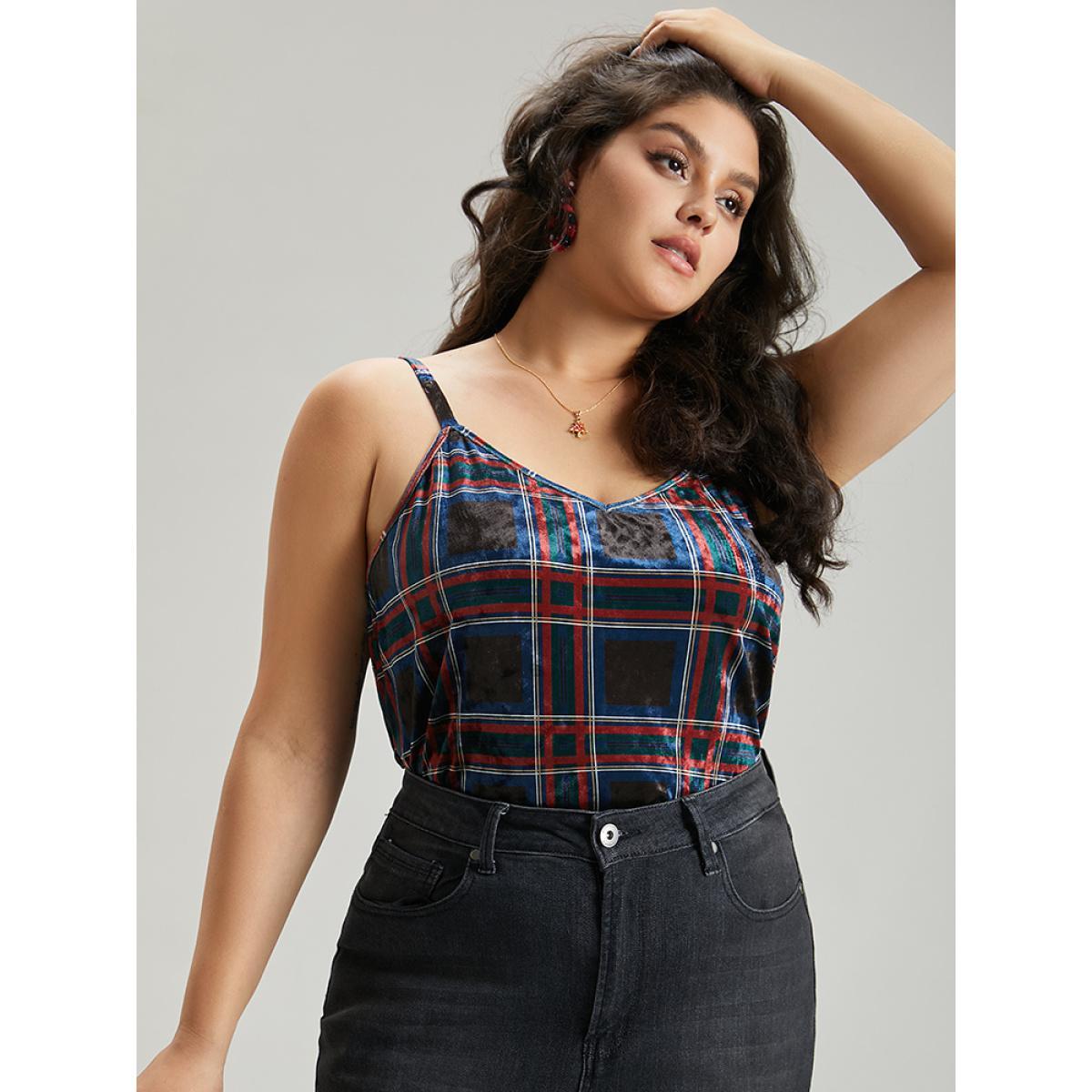 Plus Size Plaid Print Adjustable Straps Cami Top Women Multicolor Casual Adjustable Straps Spaghetti Strap Festival-Christmas Tank Tops Camis BloomChic 30/6X Product Image