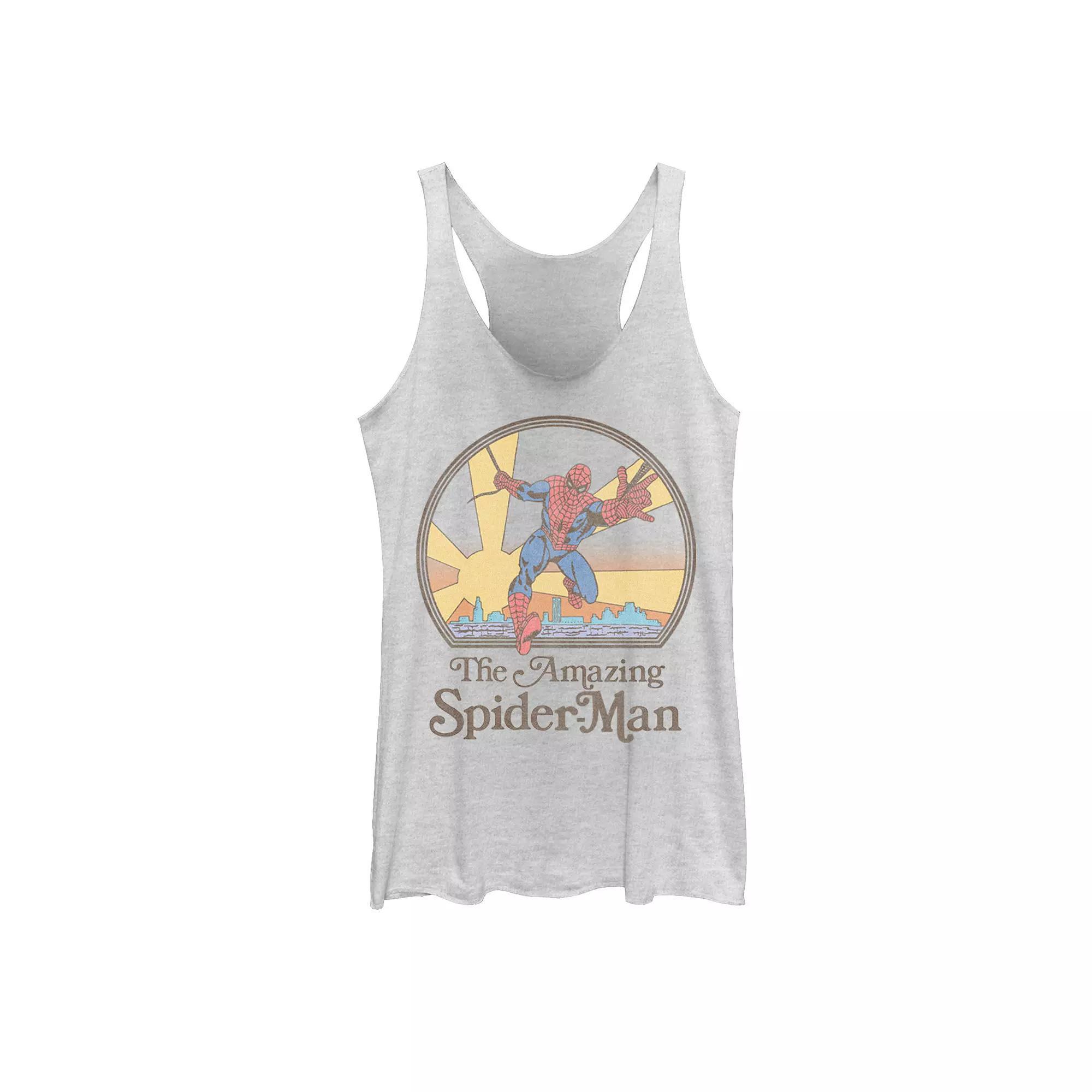 Juniors' Marvel Spider-Man Vintage 70's Tank Top, Girl's, Size: Large, White Grey Product Image
