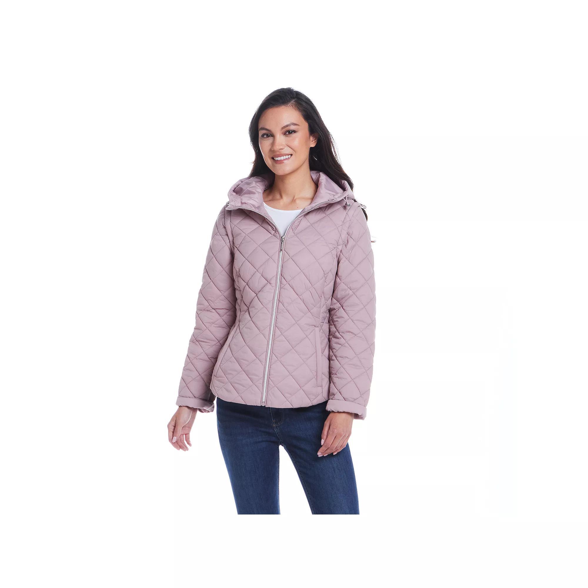 Women's Weathercast 2-in-1 Quilted Hooded Jacket with Zip Off Sleeves, Size: XL, Silver Product Image