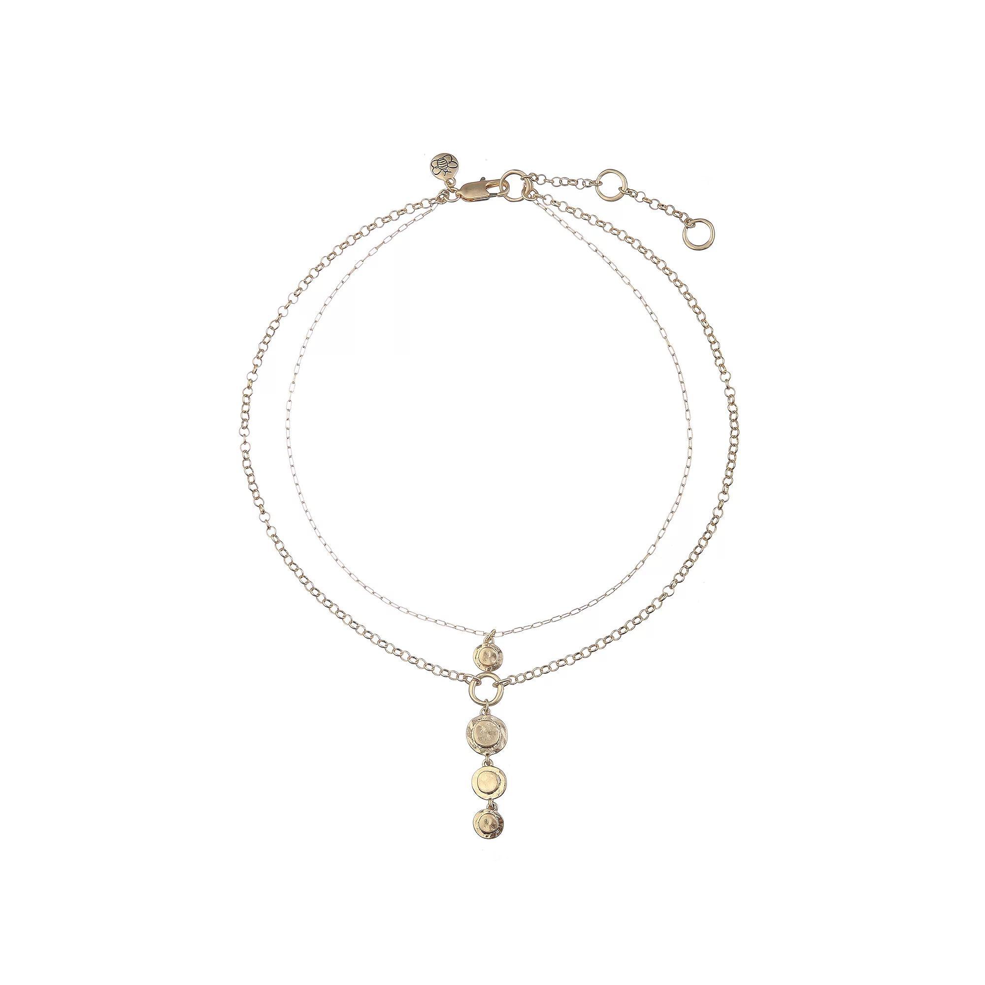 Bella Uno Worn Gold Multi-strand Hammered Disc Lariat Necklace, Womens, Size: 16/18+3, Gold Tone Product Image