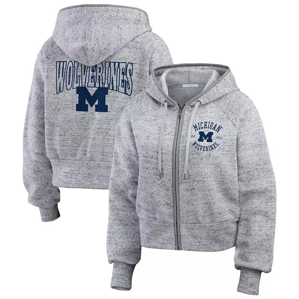 Women's WEAR by Erin Andrews Heather Gray Michigan Wolverines Wear Speckle Double-Hit Raglan Full-Zip Hoodie, Size: XXL, Grey Product Image