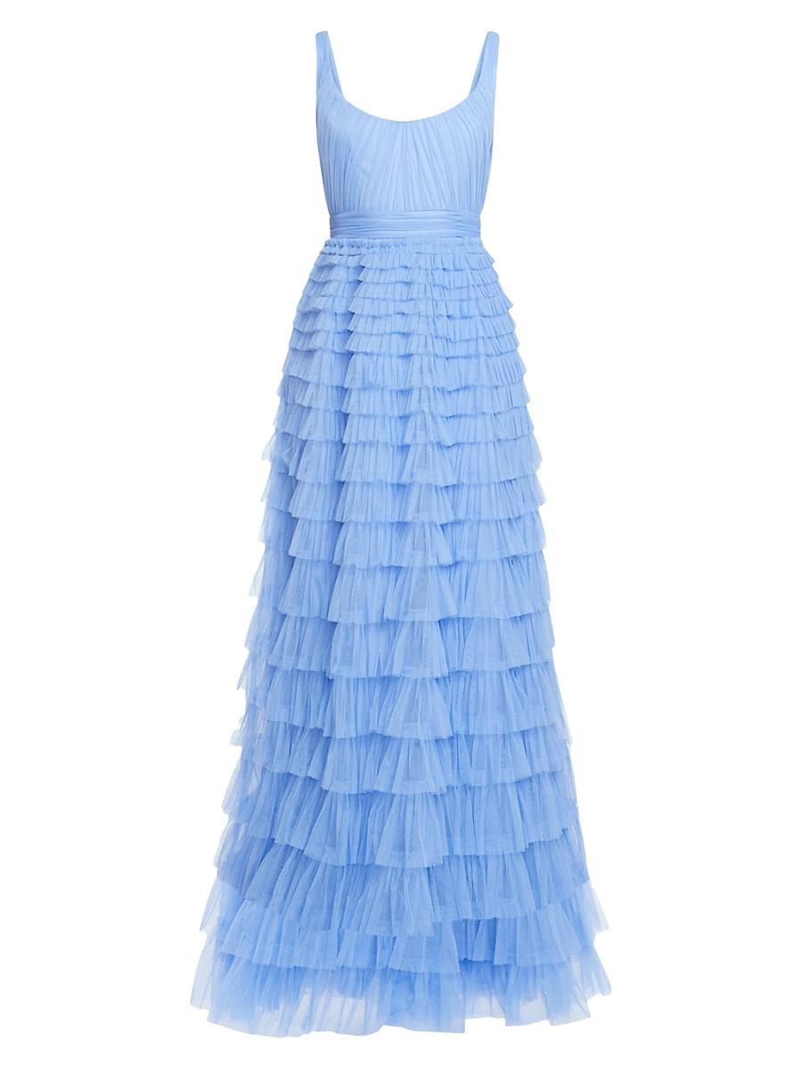 Womens Layered Tulle Ruffle Gown Product Image