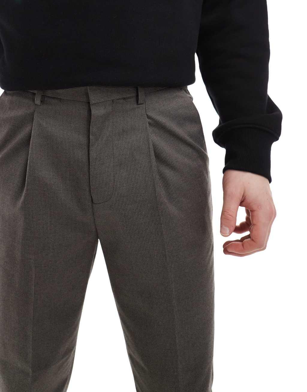 ASOS DESIGN smart tapered fit pants in brown microtexture Product Image