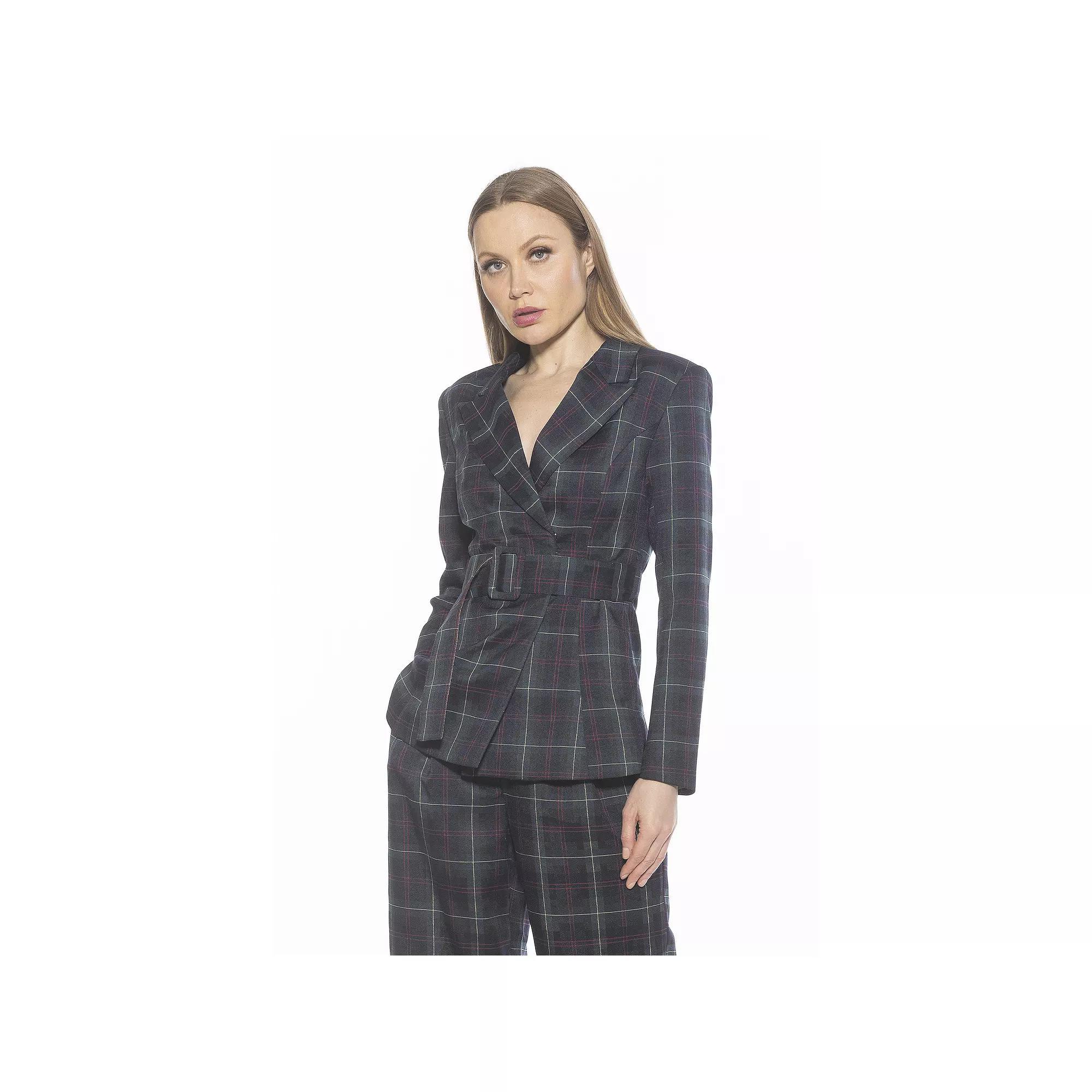 Women's ALEXIA ADMOR Janna Plaid Longline Blazer With Belted Waist, Size: 12, Green Plaid Product Image