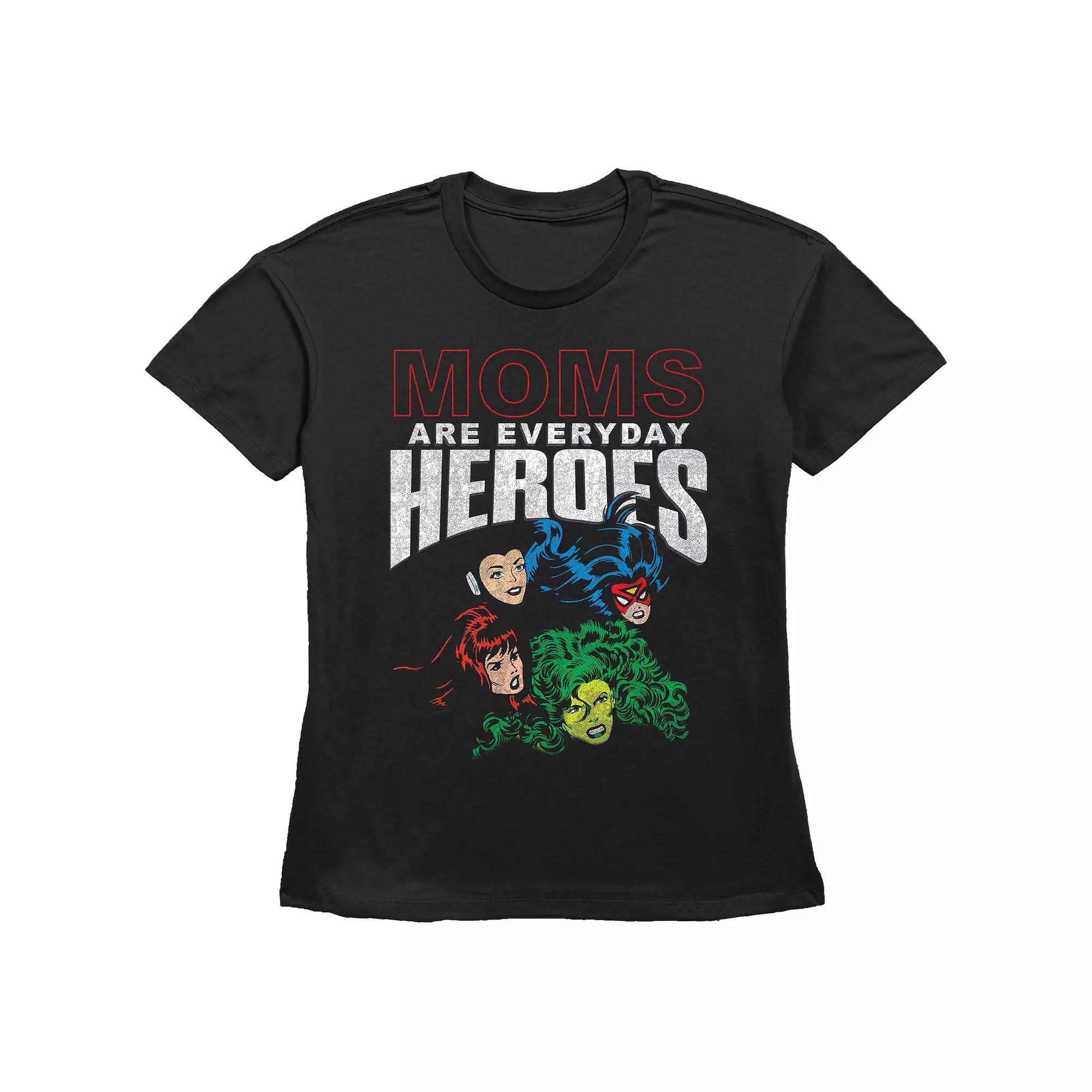Women's Avengers Moms Are Everyday Heroes Basic Fit Graphic Tee, Size: Medium, Black Product Image