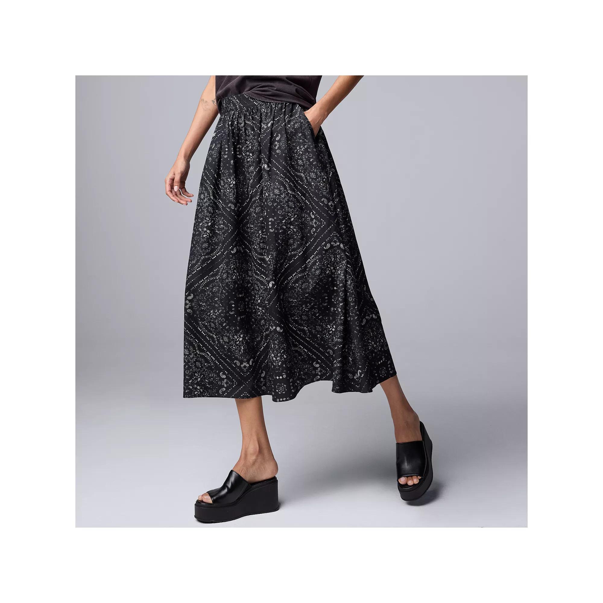 Women's Simply Vera Vera Wang Shirred Midi Skirt, Size: XL, Black Bandana Tile Product Image
