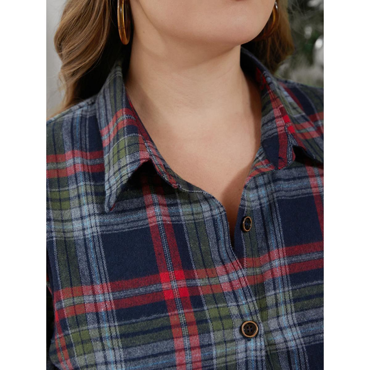 Plaid Plus Size Women Dailywear Midi Dress Pocket Slightly Stretchy Lantern Sleeve Long Sleeve Shirt Collar Pocket Belt Elegance Dresses BloomChic Product Image