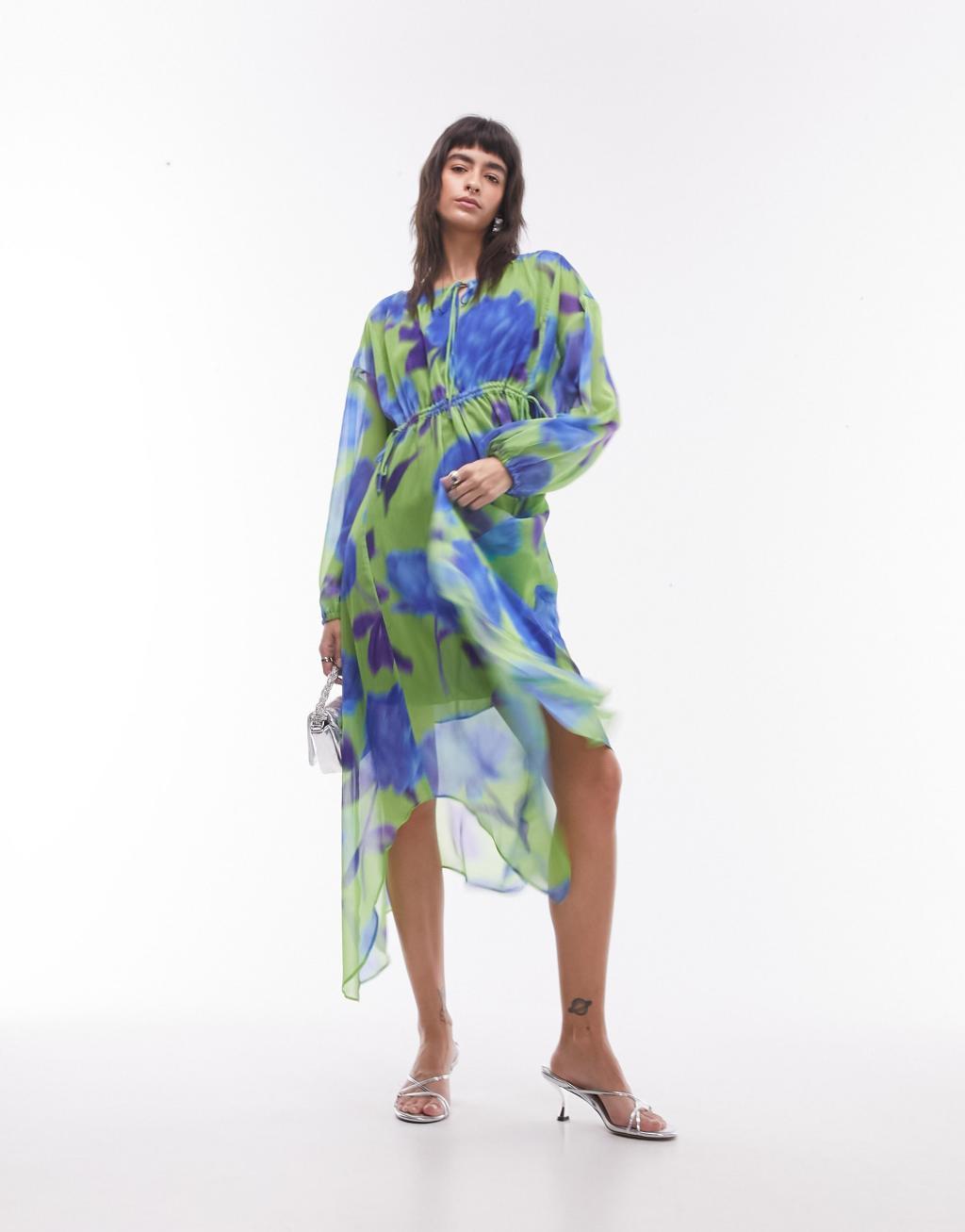 Topshop long sleeve v-neck chuck on midi dress Product Image