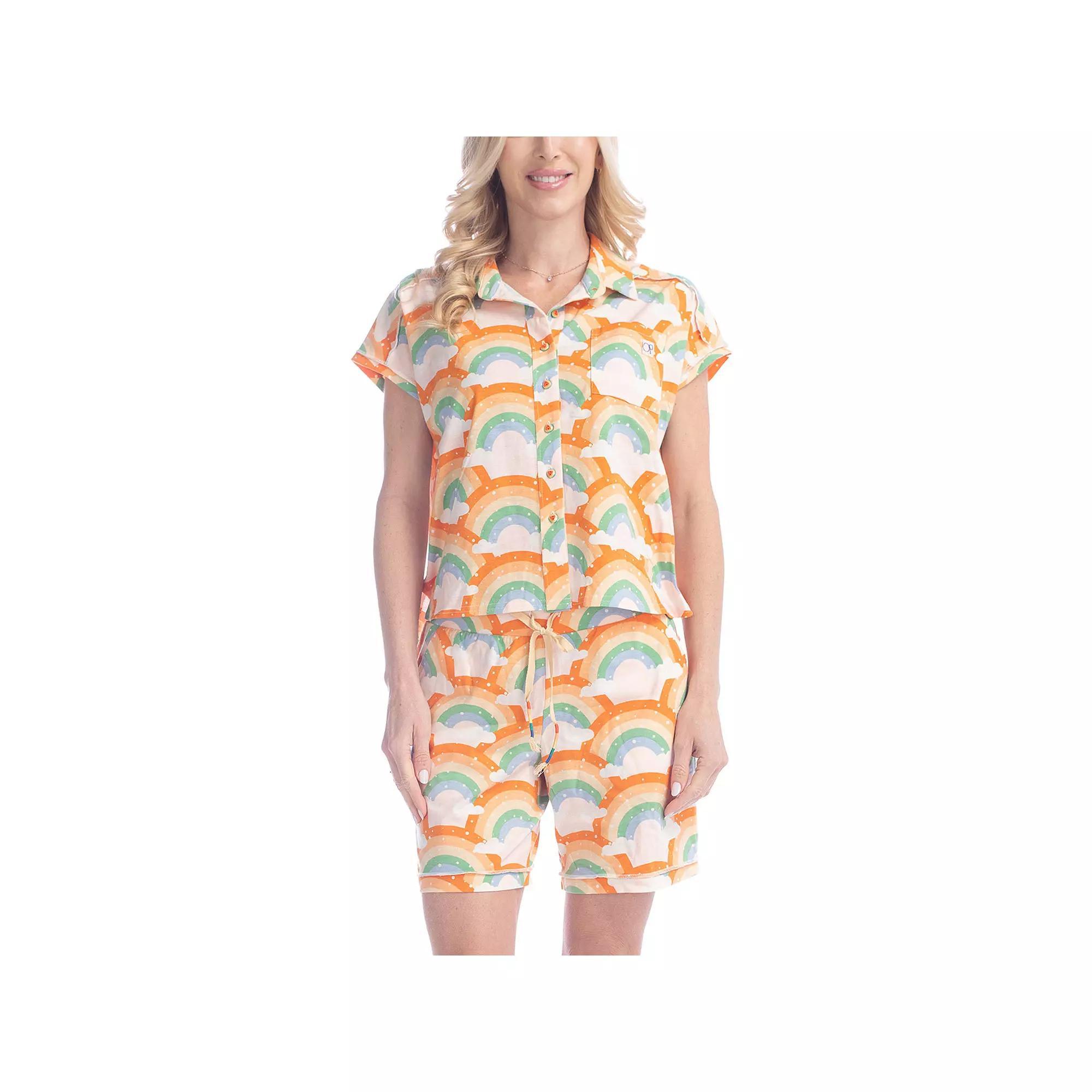 Women's Ocean Pacific® Summer Lovin' French Terry Applique Pajama Top & Pajama Shorts Set, Size: Medium, Bright Rainbow Product Image