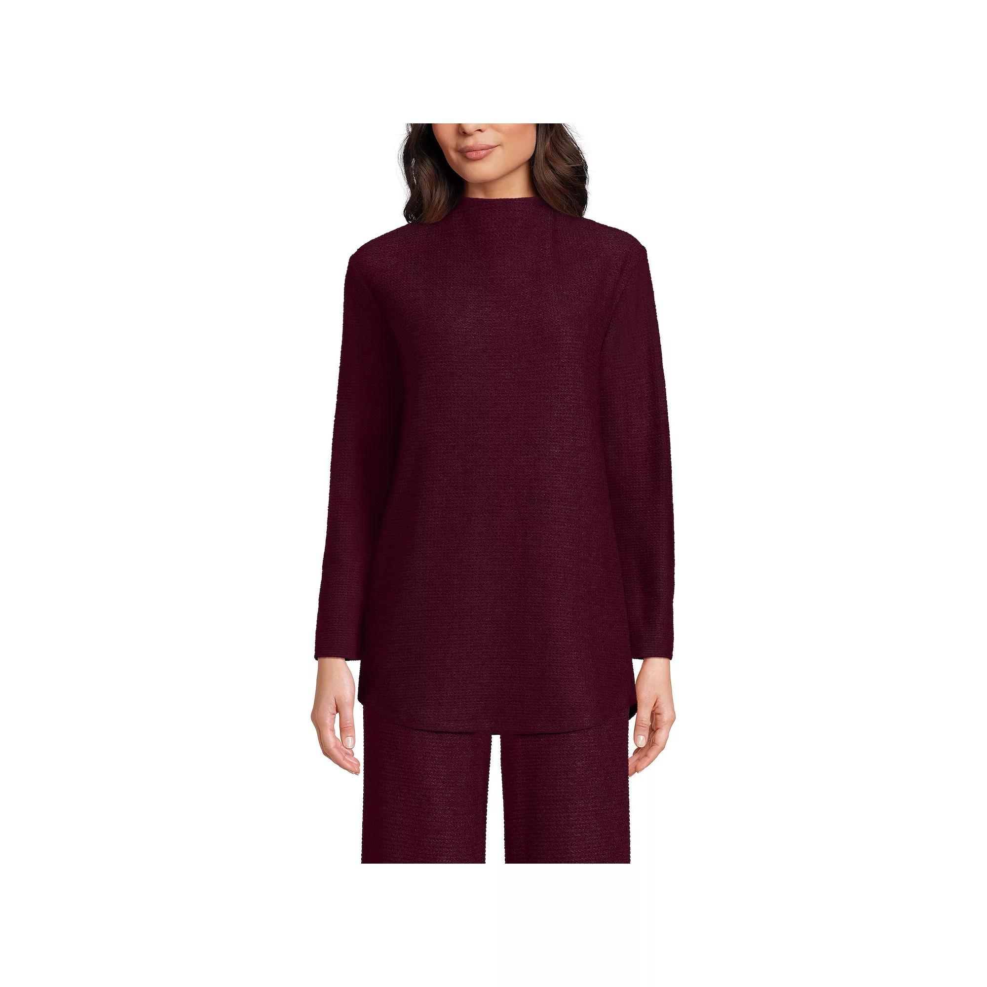 Women's Lands' End Cable Ottoman Relaxed Long Sleeve Funnel Neck Tunic, Size: Medium, Gray Grey Product Image