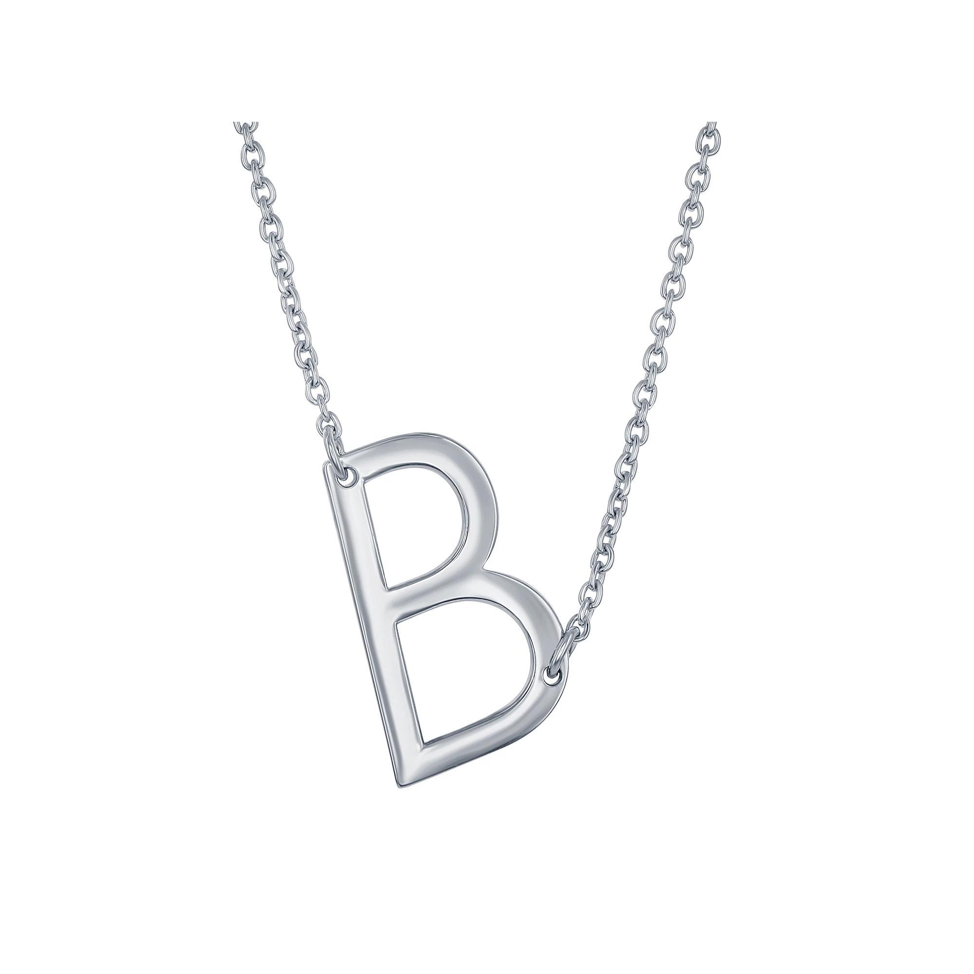Sterling Silver Sideways Initial Necklace, Womens Sterling B Product Image