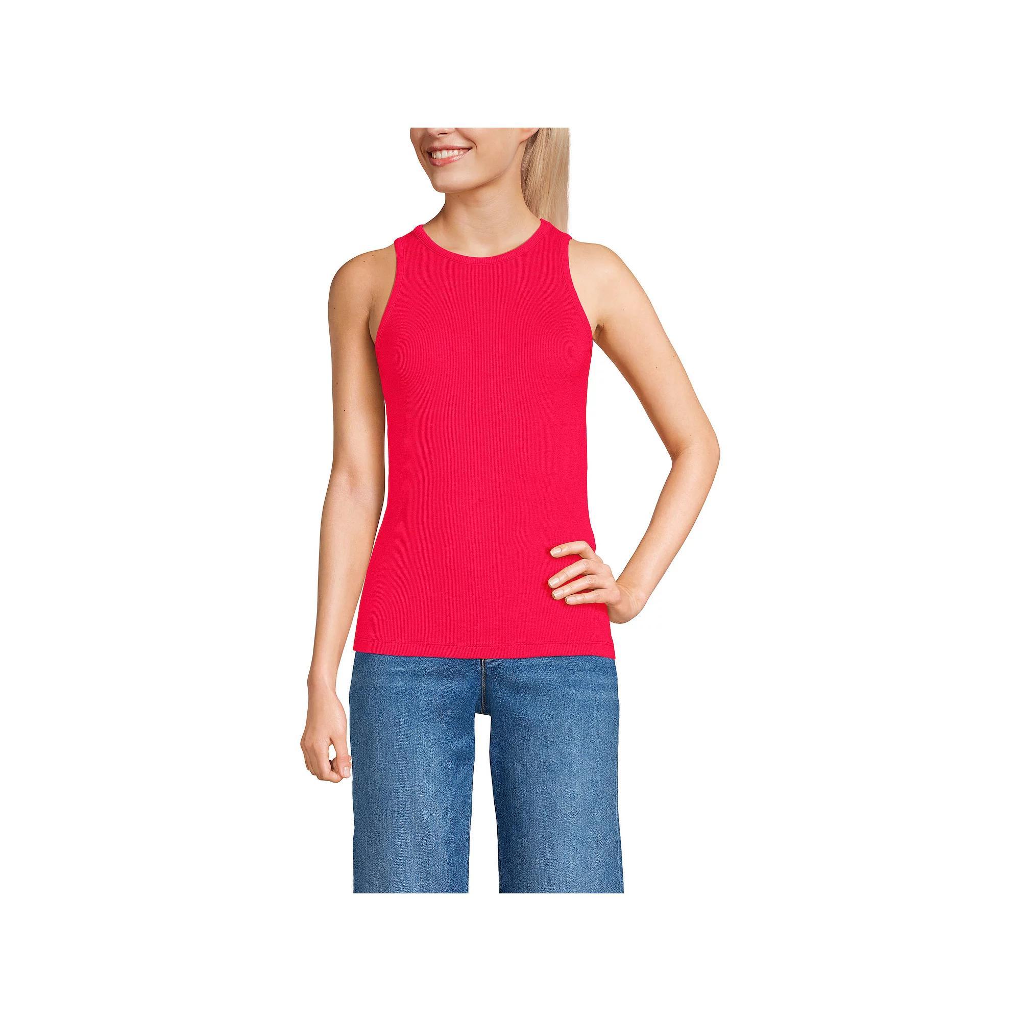 Women's Lands' End Drapey Rib Fitted Tank Top, Size: Medium, Gray Grey Product Image