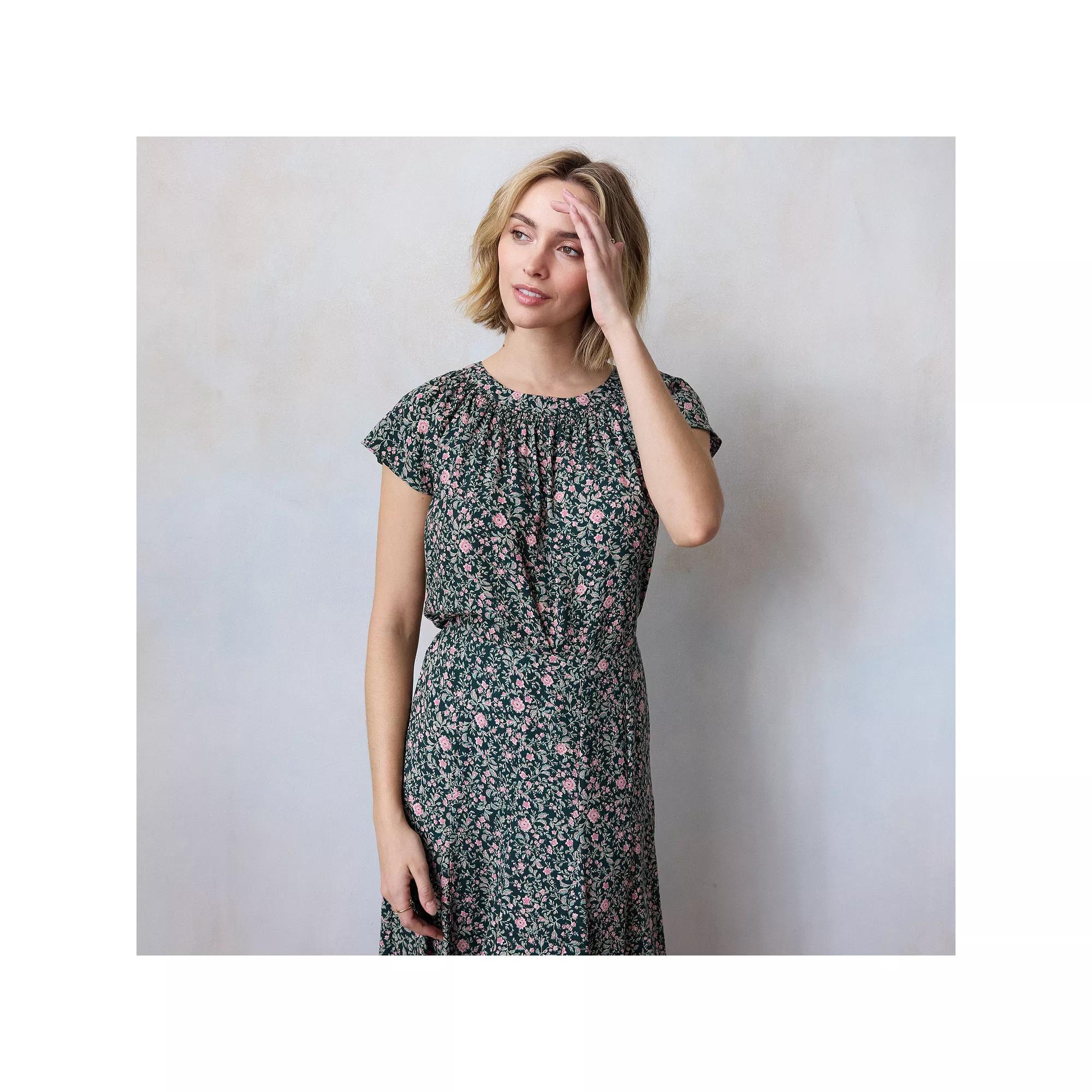 Women's LC Lauren Conrad Shirred Neck Shell Top, Size: Medium, Green Virginia Vines Product Image