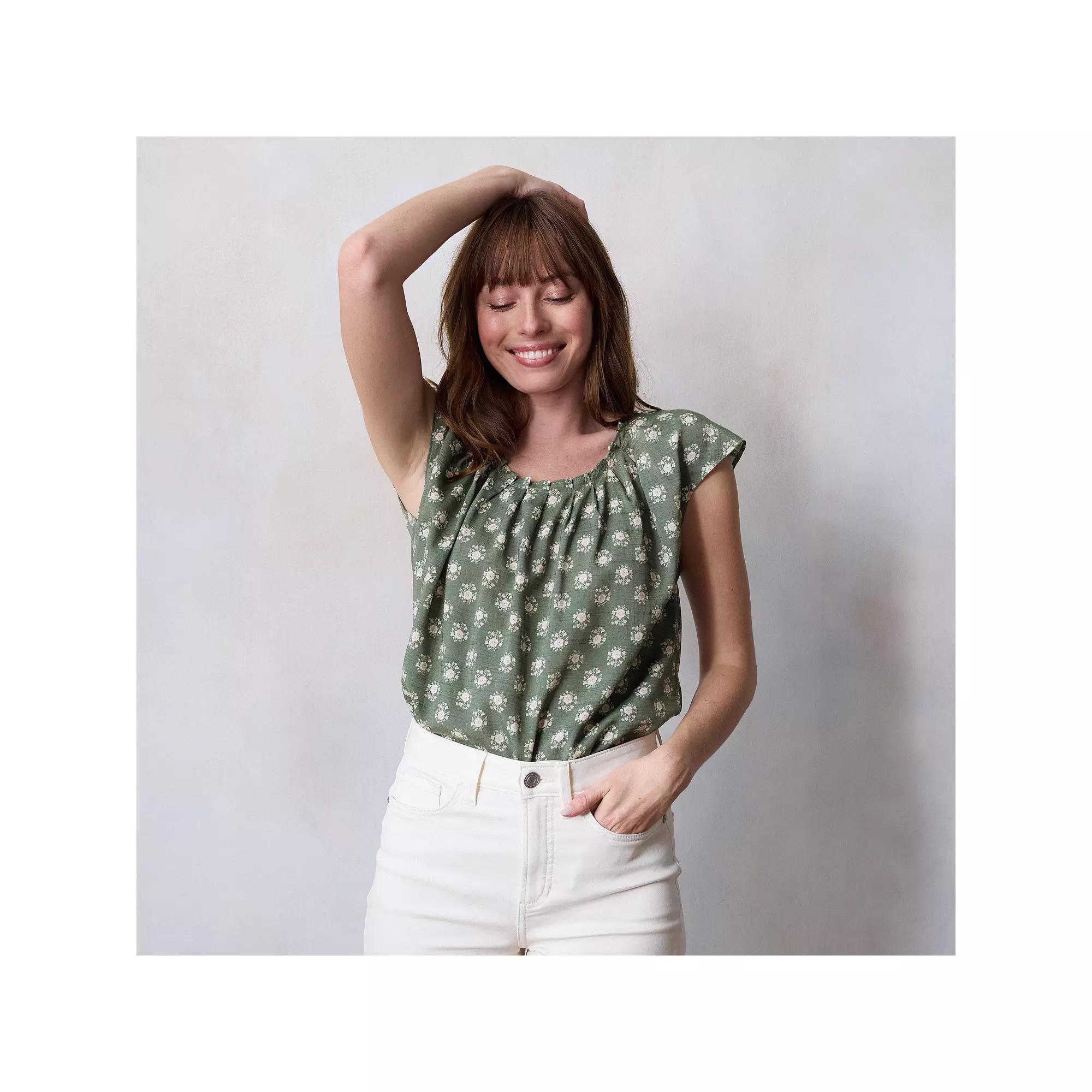 Women's LC Lauren Conrad Pleated Scoopneck Top, Size: Large, Aspen Ana Flora Product Image