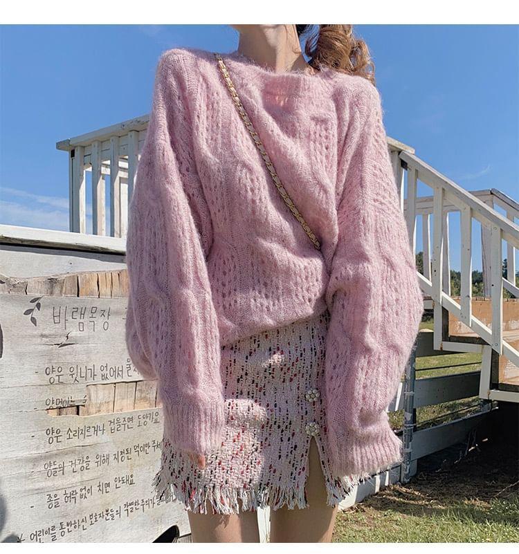 Round Neck Pointelle Sweater Product Image