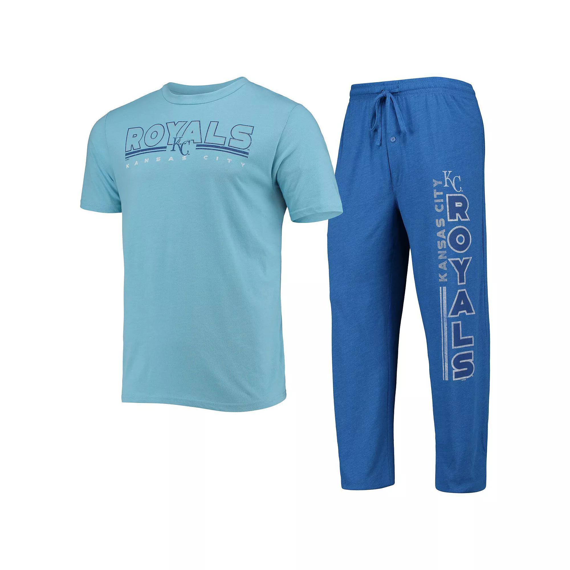 Men's Concepts Sport Royal/Light Blue Kansas City Royals Meter T-Shirt and Pants Sleep Set, Size: 2XL Product Image
