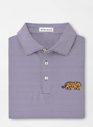 Peter Millar Mens LSU Mike the Tiger Jubilee Stripe Performance Polo | Color: Purple / White | Size: M Product Image