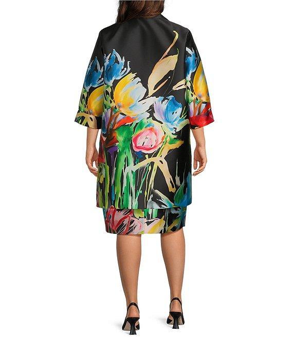 Caroline Rose Plus Brilliant Bouquet Print Mikado Long Statement Jacket Product Image