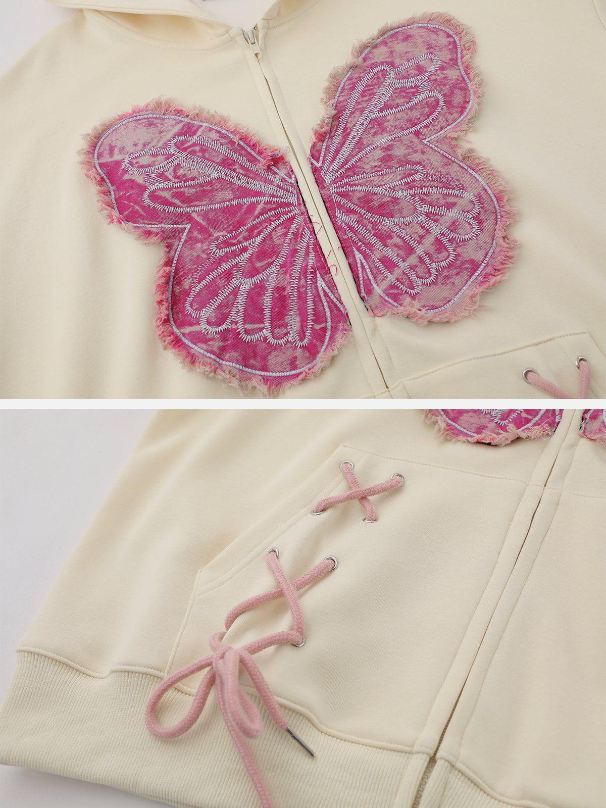 Aelfric Eden Fringe Washed Butterfly Zip Up Hoodie Product Image