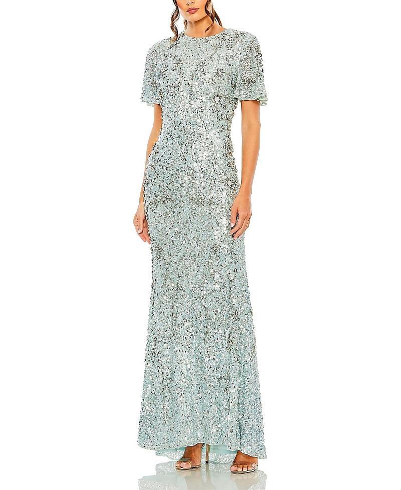Mac Duggal Womens Flutter Sleeve Sequin High Neck Dress Product Image