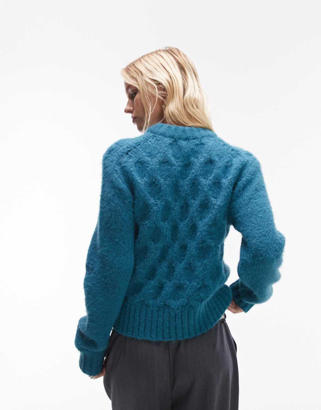 Topshop knitted cable stitch sweater in teal Product Image